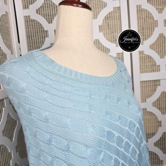 Chico's Light Blue Colleen Cable Knit Asymmetrical Fringe Poncho One Size - Picture 3 of 11